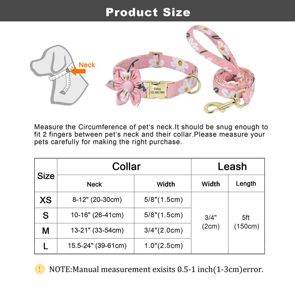 Persoalized Dog Collar Flower Printed Nylon Dog ID Collars Free Engraved Nameplate For Small Medium Large Dogs Chihuahua Pug