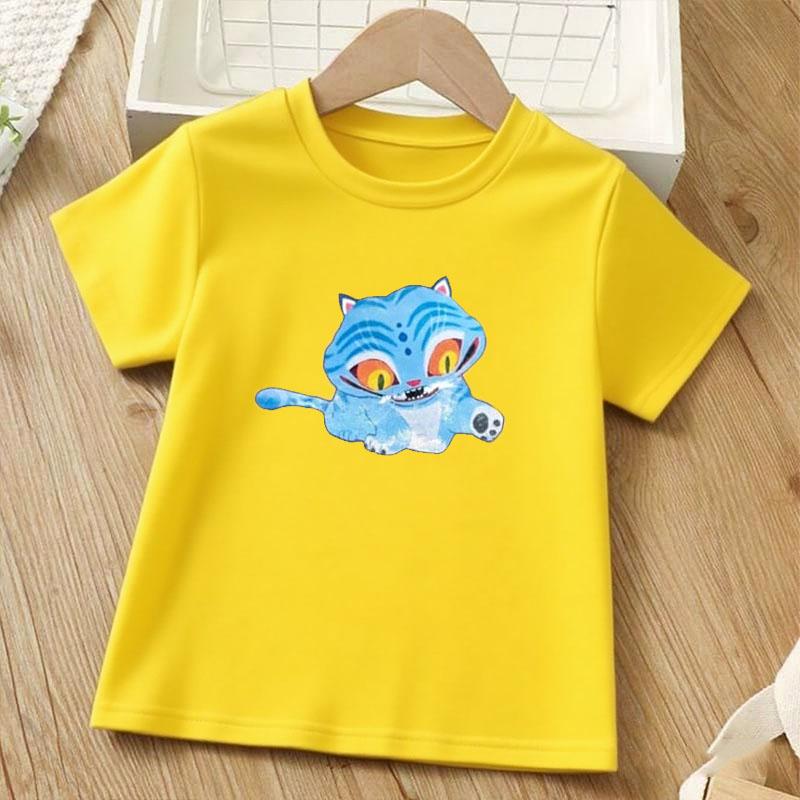 Blue Tiger Printed Children T-shirt Summer Girls Casual Loose Kawaii O-Neck Short Sleeve Colorful Tops Children Clothing