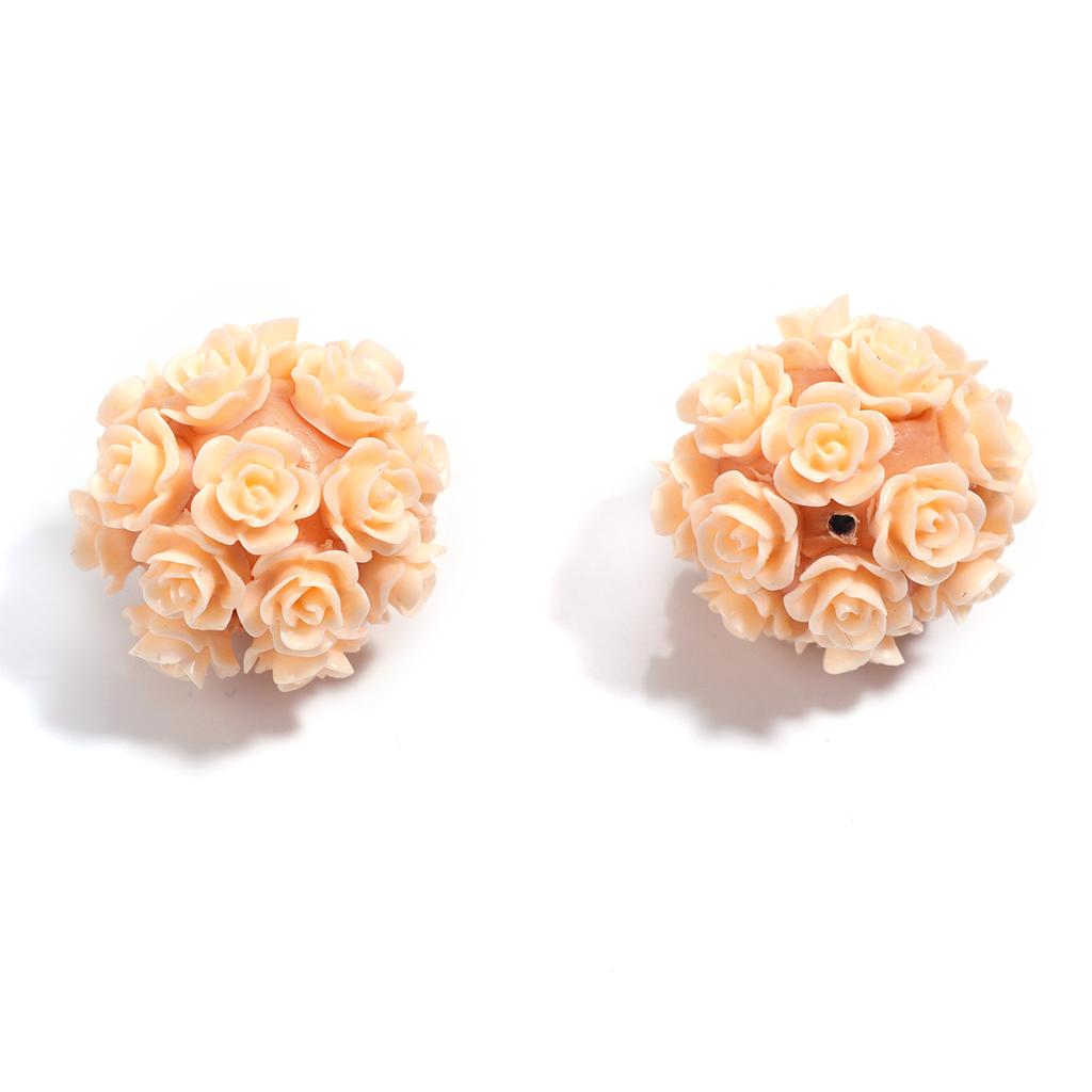 2Pcs Clay Rose Flower Ball Beads Straight Hole 20mm Multicolor Loose Polyester Beads DIY Earring Bracelet Key Chain Supplies