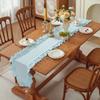 Rustic Style Ruffled Edge Table Runner Solid Color Rectangular Dinning Table Runner Anti Slip Washed Cotton Tables Cover
