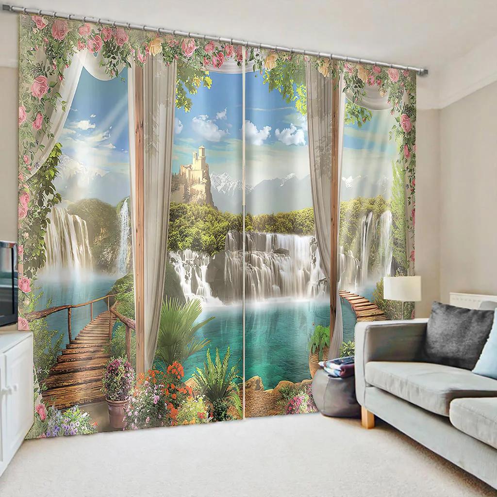 Nature Seagull Scenery Sea Forest Sky Beach Window Curtains For Living Room Kids Bedroom Bathroom Kicthen Door Home Decor2Pcs