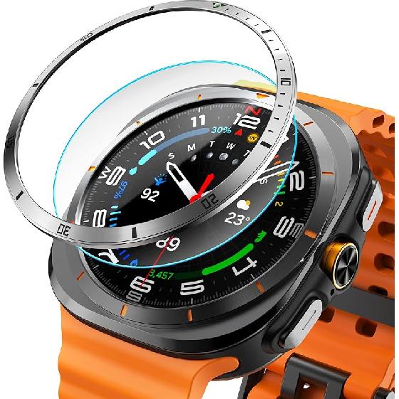 Bezel Cover Compatible with Samsung Galaxy Watch Ultra Classic Case 47mm, Aluminum Metal Bezel Ring Adhesive Cover Anti Scratch Protector Accessory,