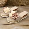Large Size Wedge Slippers 2025 Summer Women Wear Flower Slippers Beach Casual Open-toed Slippers Women