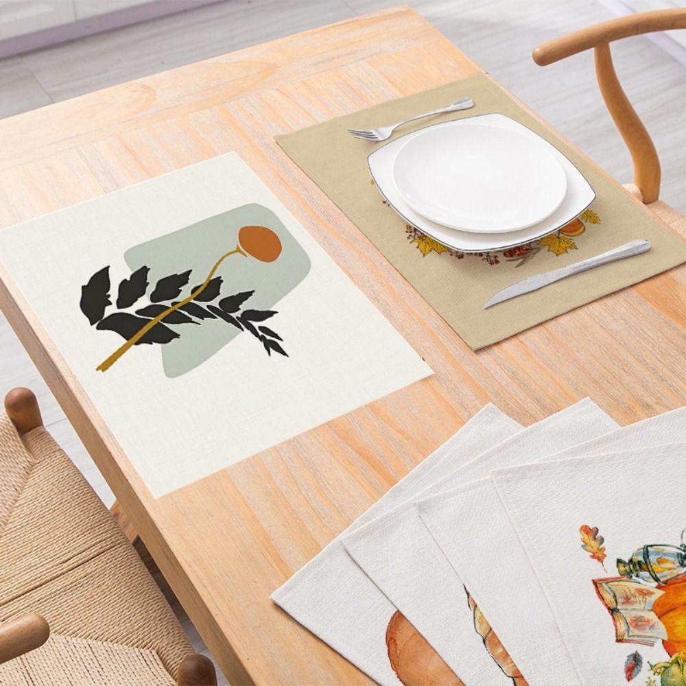 2PCS Rectangle Chinese Style Placemat Elegant Western Style Mat Printed Insulation Pad  Hotel