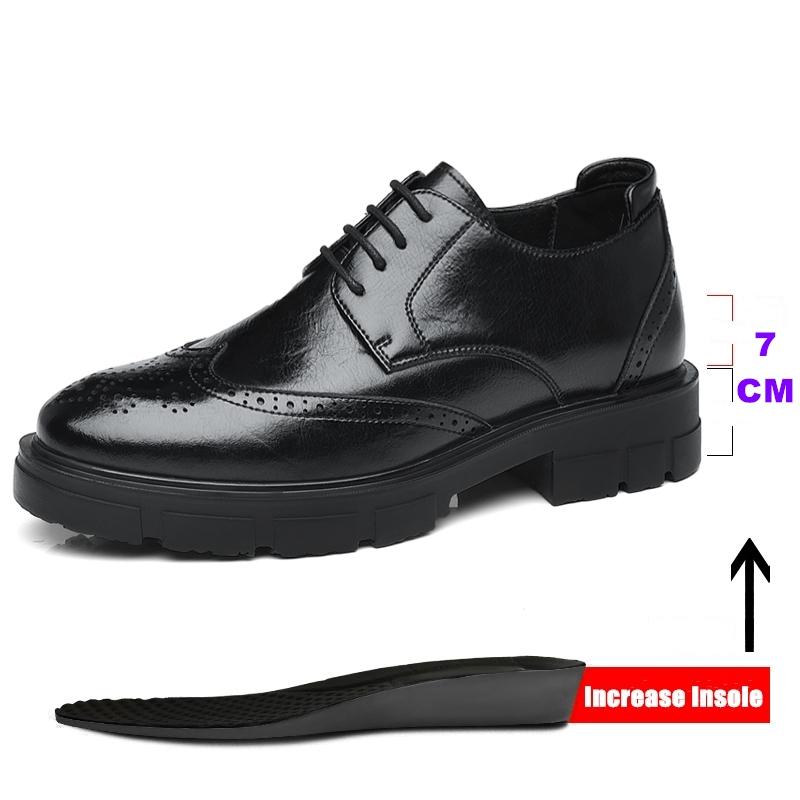 Men Brogue Height Increased Dress Shoes Gentleman Suit Elevator Shoes Oxford Invisible Heel 4/7/9CM Platform Wedding Man Shoes