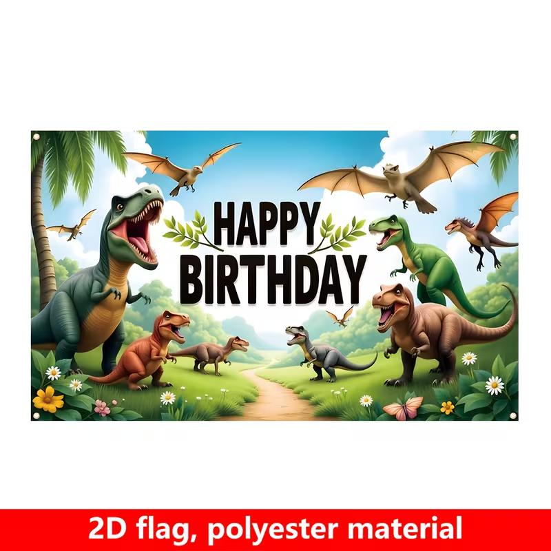 Kids Jungle Dinosaur Birthday Backdrop, T-Rex & Pterodactyl Happy Birthday Background Banner for Boys Room Party