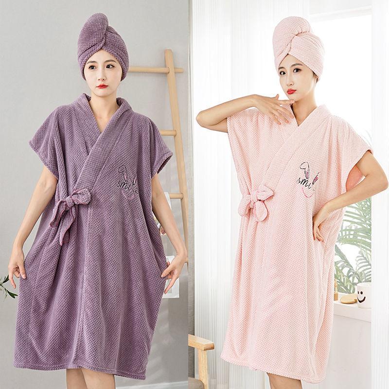 Baderock aus Korallensamt für Damen, weich, saugfähig, verdickt mit Einfassung, um die Brust gewickeltes tragbares Badetuch für Erwachsene