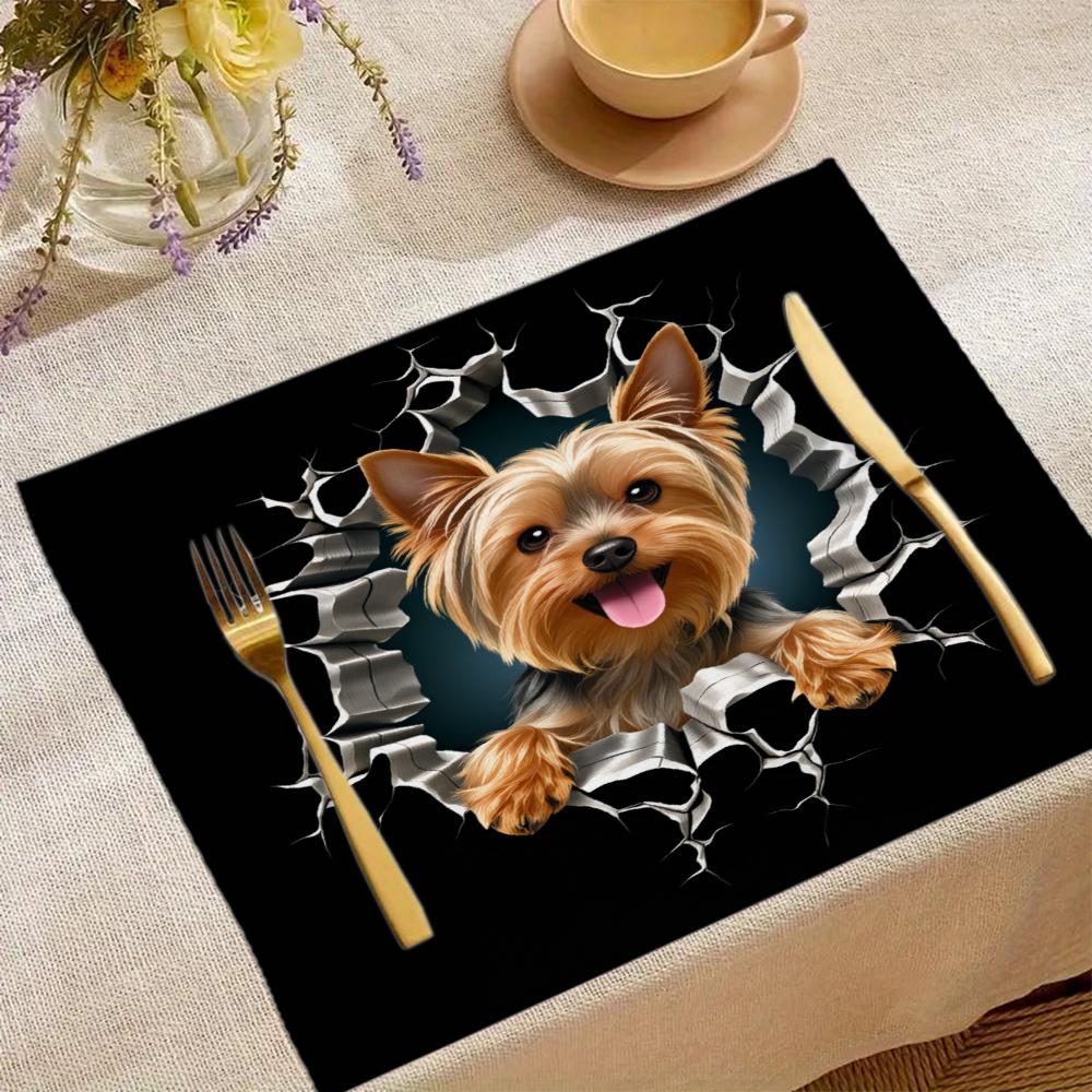 

Yorkie Dog 2D Effect Placemat With Fork And Knife For Dining Table Decorative Mat Pet Lover Gift Item 30x45cm-4Pcs