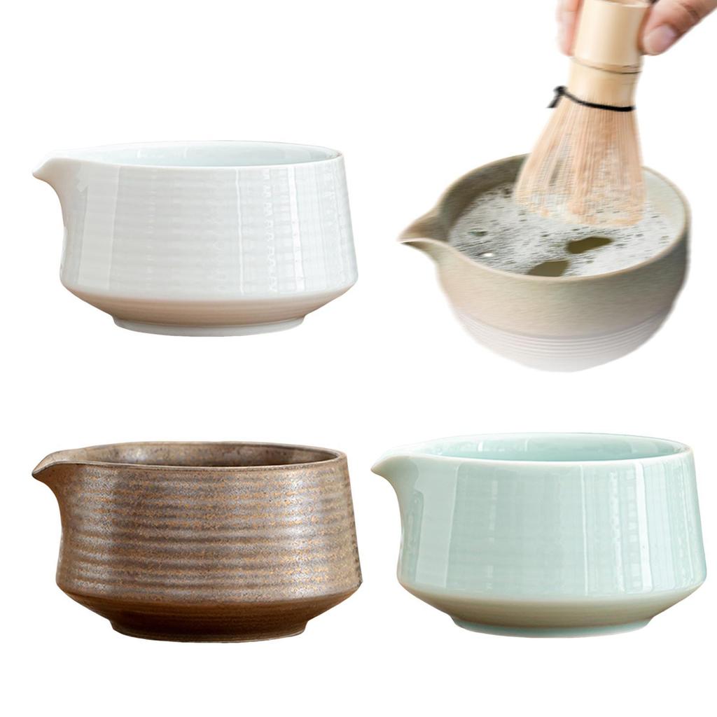 Ceramic Matcha Tea Bowl Japanese Tea Cup 560ml Matcha Accessories with Spout Handmade for Tea Lovers Friends Beginner Gift