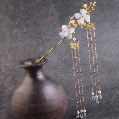 Pearl Tassel Butterfly Hair Fork Tassel Hairpin Hanfu Hair Accessories Flower Hair Sticks