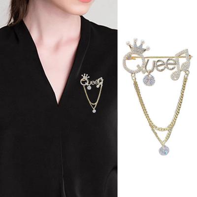 Strass-Buchstabe „Königin“-Brosche für Frauen, Diamant-Brosche, Perlen-Pullover, Jacke, Anstecknadel, Schmuck für Hochzeit
