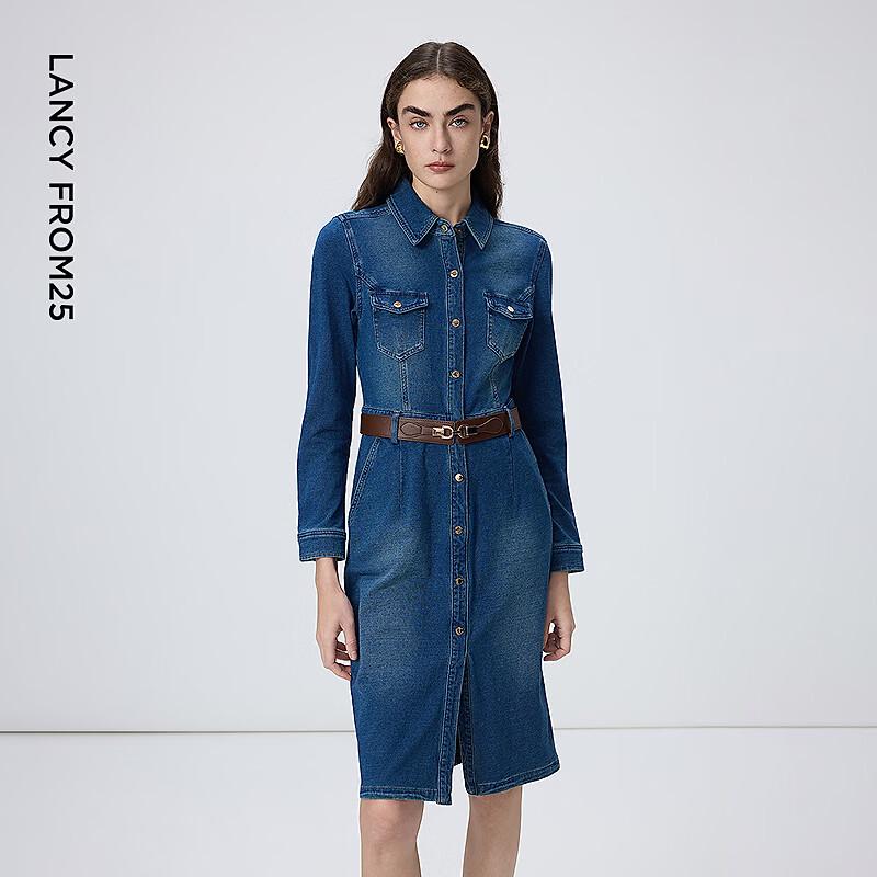 LANCI French Retro Cotton Slimming Denim Shirt Dress