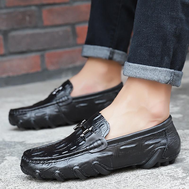 Casual Leather Driving Footwear Moccasins Slip On Man Casual Footwear Handmade Dress Shoe Crocodile Pattern Men Summer Loafers