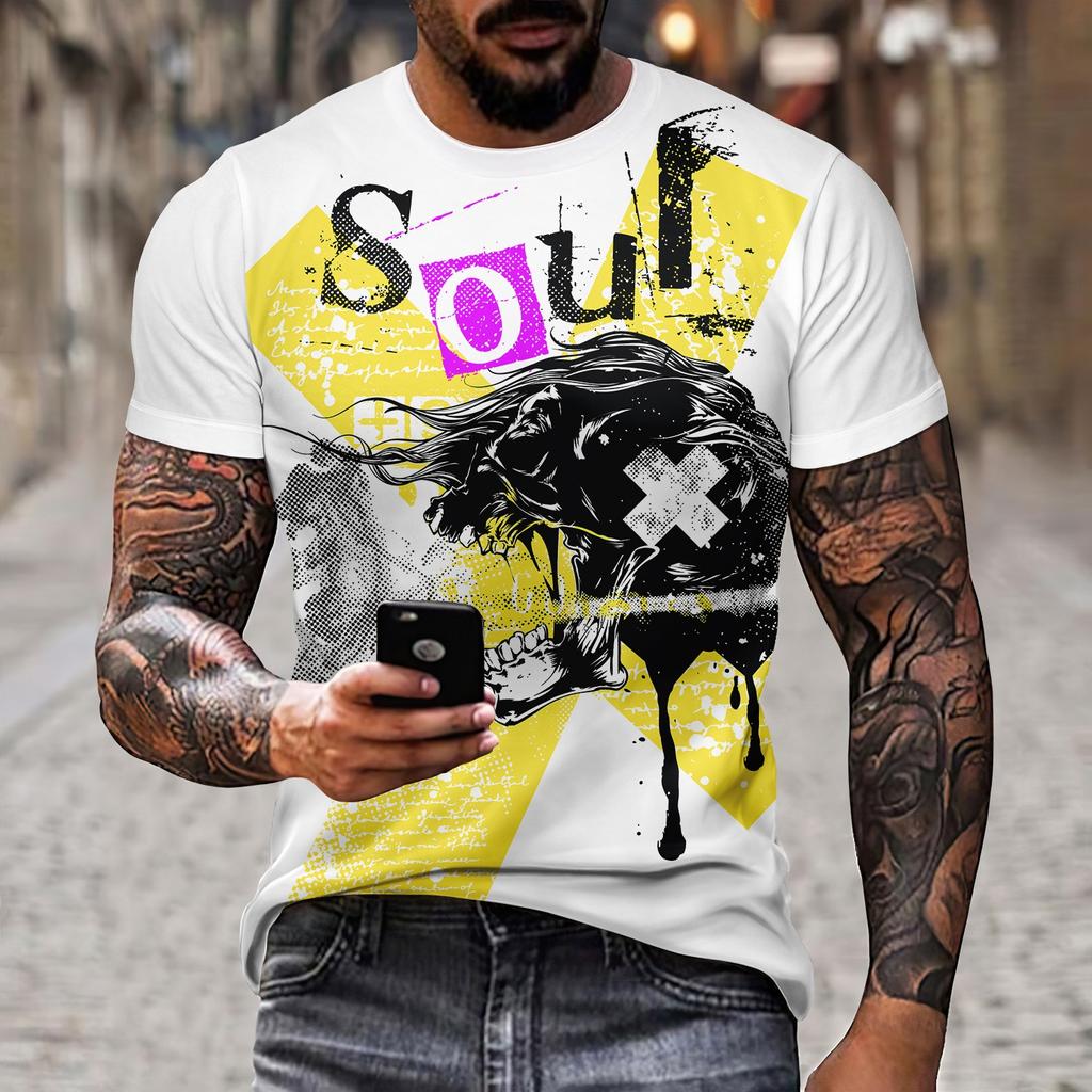 Camiseta de Verano para Hombre3DImpresión de Letras de Calavera Moda Manga Corta Ropa de Hombre Cuello O Ocio Poliéster Camiseta Ropa de Calle