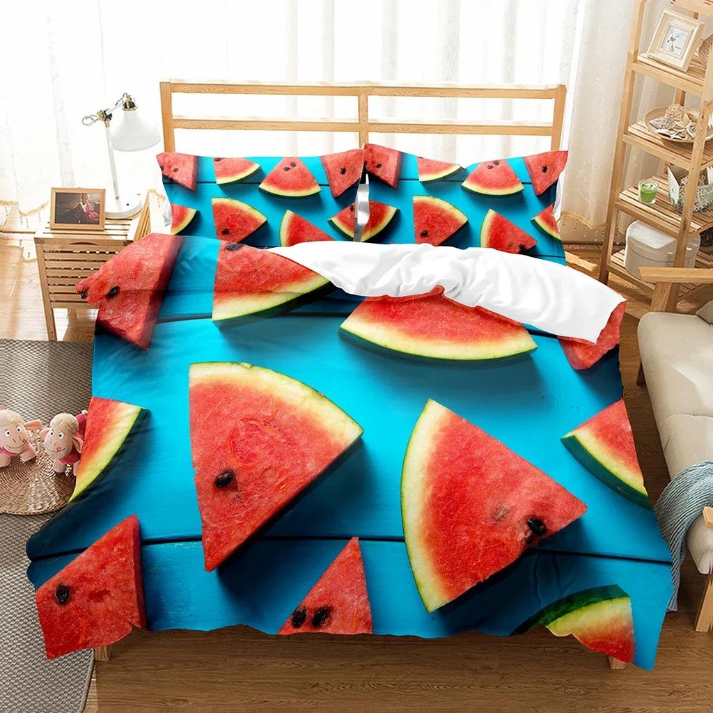 Watermelon Duvet Cover Set Summer Theme Fresh Fruits Pattern Quilt Cover For Kids Boys Girls Bedding Set Bedroom Decor Gifts