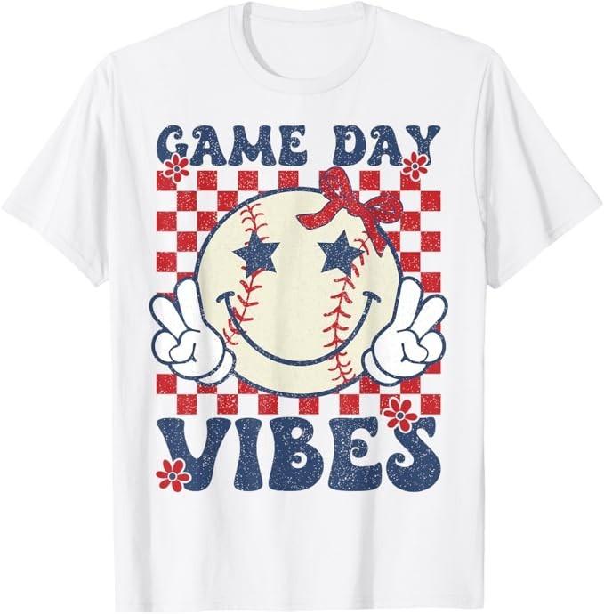 Game Day Vibes Retro Coquette Bow Baseball Girls Women T-Shirt