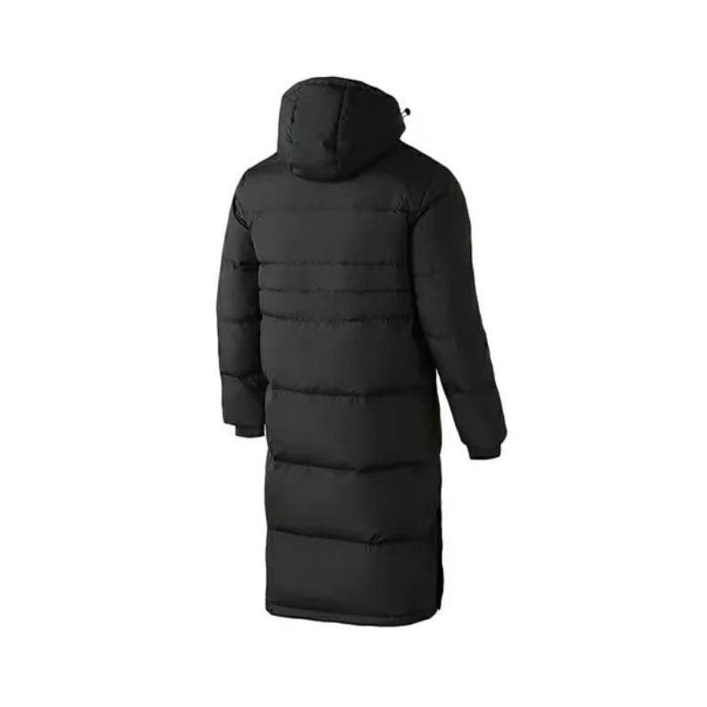 Li Ning Plain Logo Zipper Windbreaker Long Down Jacket Men Outerwear Black YYMT097-1
