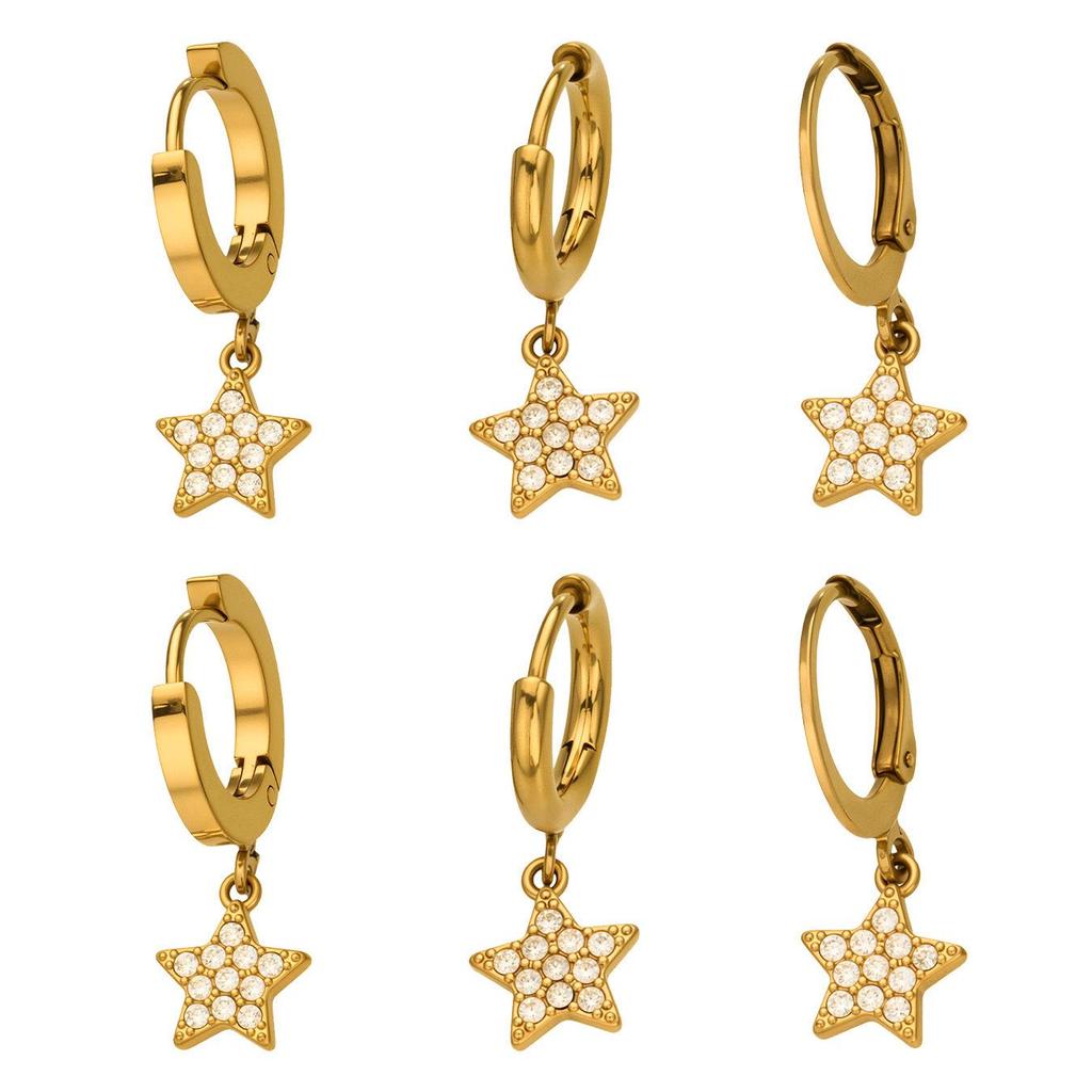18K Gold-Plated Star Pendant Zircon Earrings for Women - European & American Style
