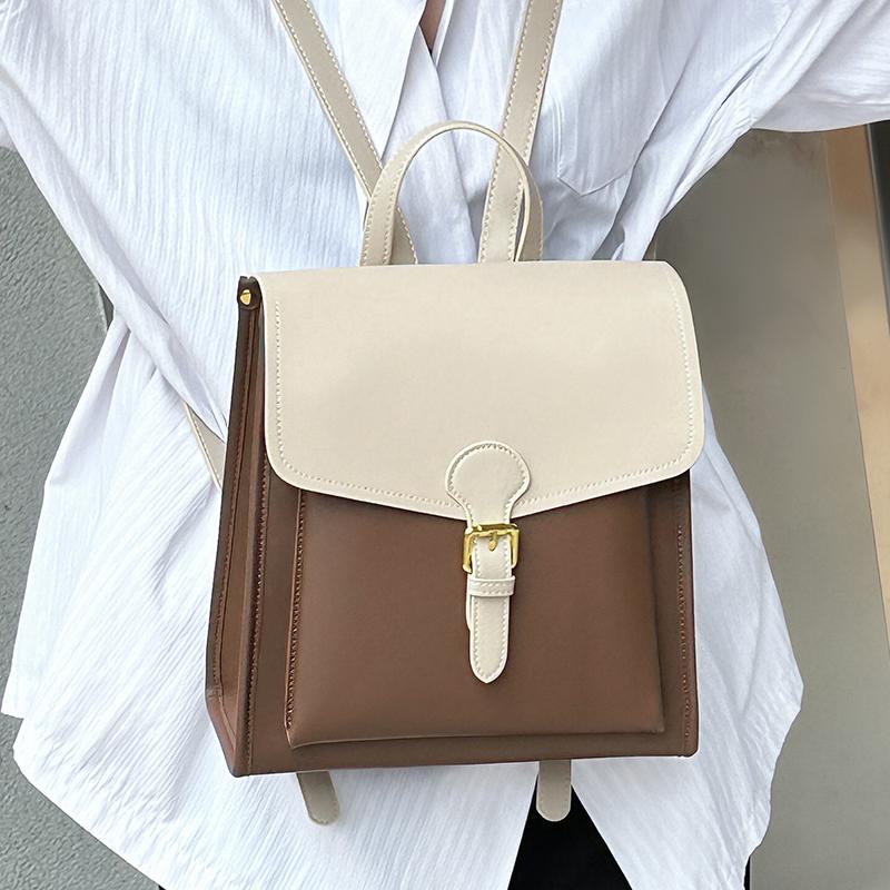 Women Casual Versatile Backpack Cowhide Split Genuine Leather Mixed Colors Design Large Capacity Bag Fashi Ladies School Bags