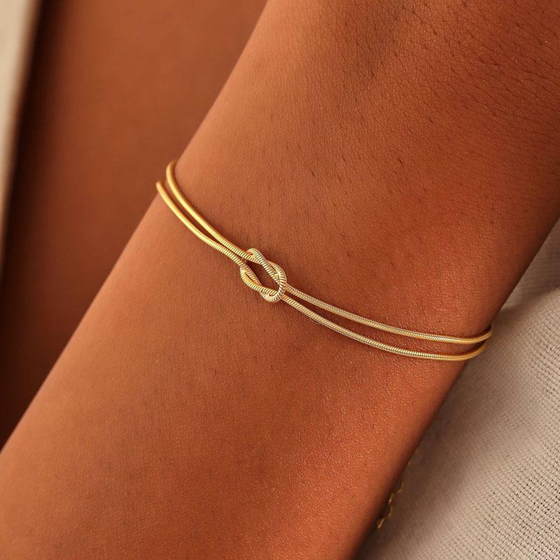 Stainless Steel Knot Snake Chain Handmade Knot Bracelet Gold Silver Color Valentine's Day Jewelry Gifts