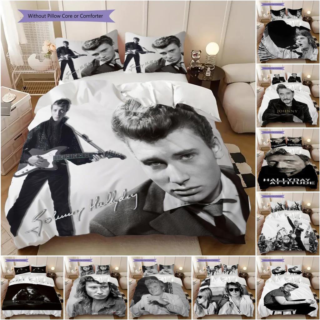 Johnny Hallyday Retro Poster bedding, duvet cover, pillowcase, home decoration, birthday gift (1 * duvet cover+2 * pillowcase, coreless)