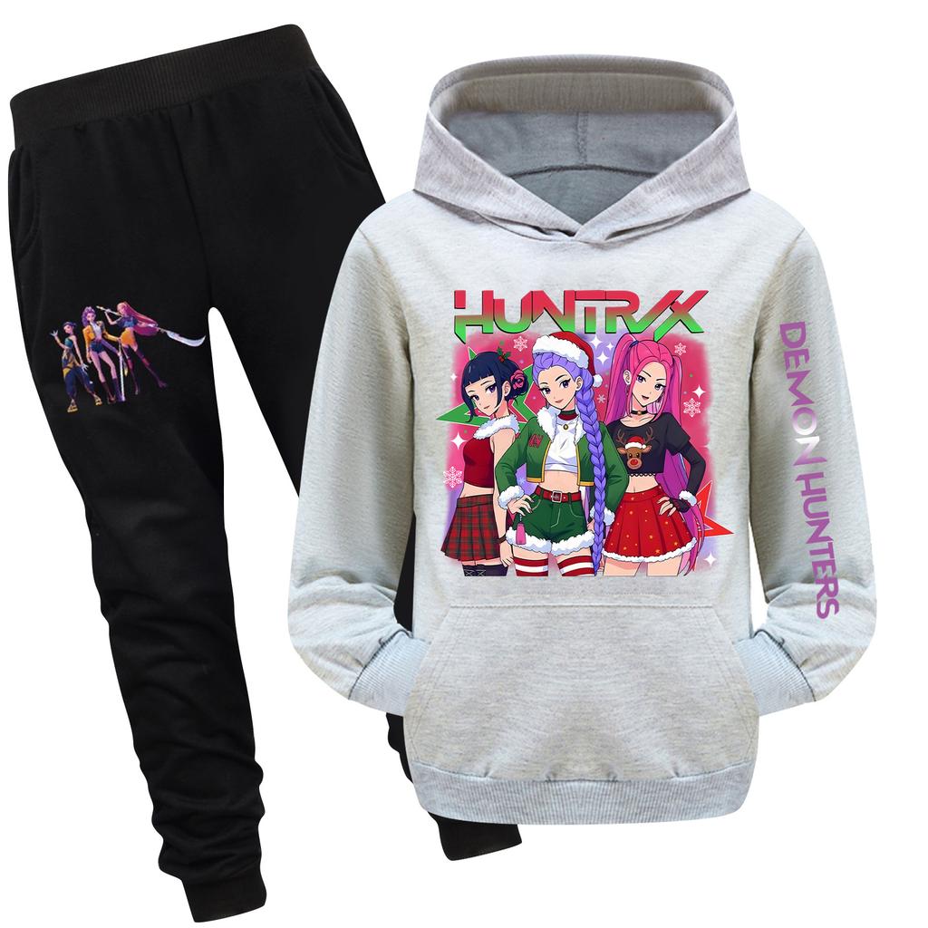 Dvoudílná tepláková souprava pro děti s kapucí a kalhotami, souprava mikiny s dlouhým rukávem a potiskem