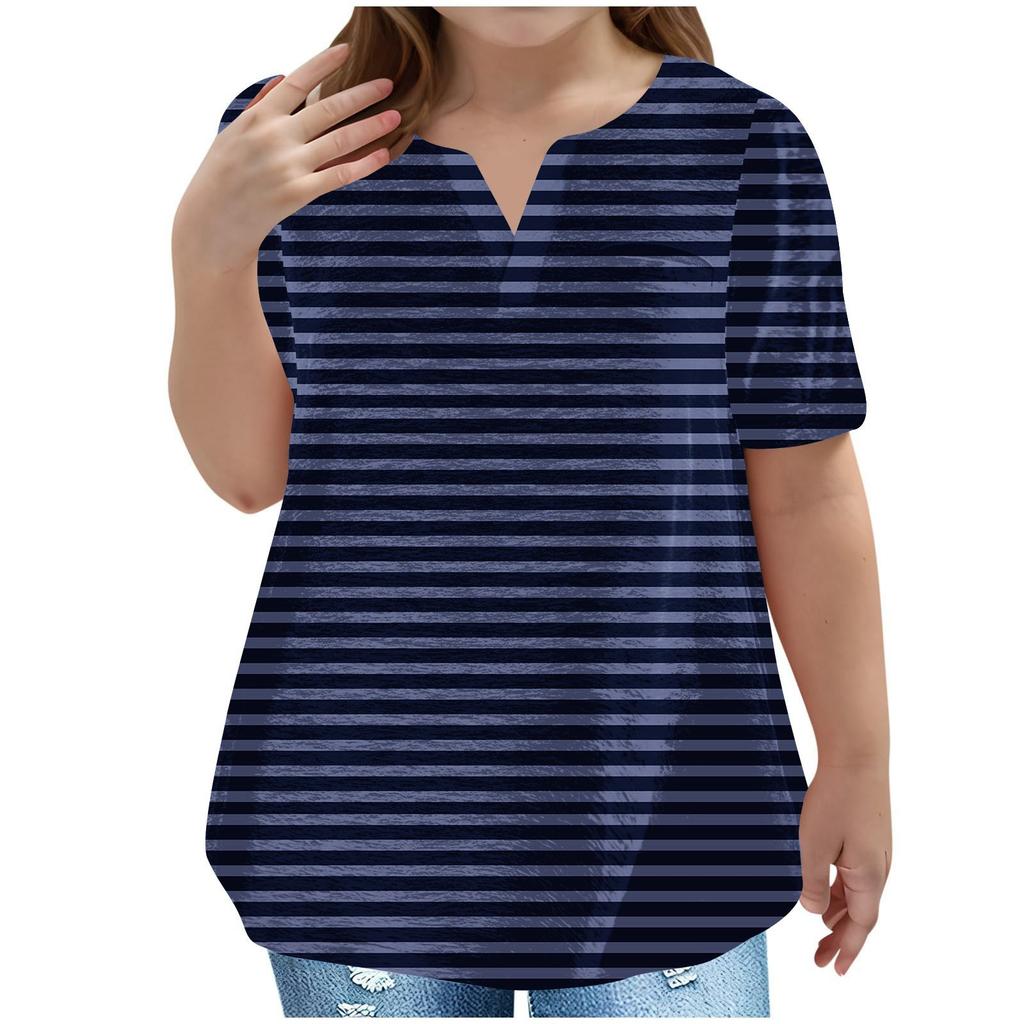 Children's Plus-size T-shirt Casual Fashion V-neck Short-sleeved Pocket Top