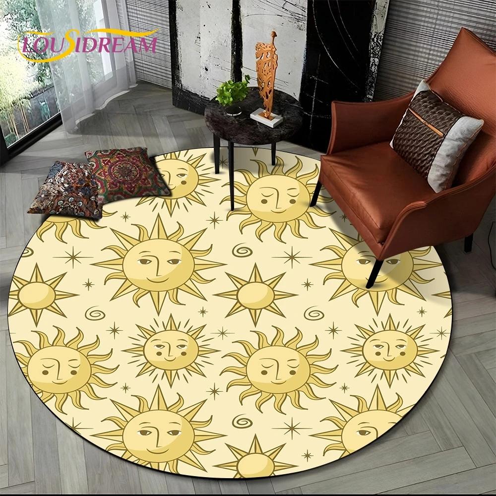 3D Mysteriou Sun Moon Tarot Mandala Magic Round Area Carpet Rug for Living Room Bedroom Kid Playroom Decor,Pet Area Rug Non-slip
