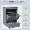 Pet Feeder Station, Dog, Cat Storage Container, with Raised Bowls, Hanger, Cabinet - Grey