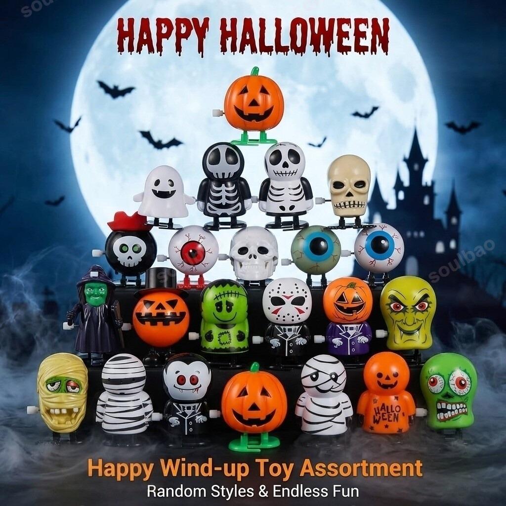 Christmas Halloween Clockwork Wind Up Toy Jumping Teeth Ghost Pumpkin Skull Santa Claus Novelty Funny Party Favors Gift Decor
