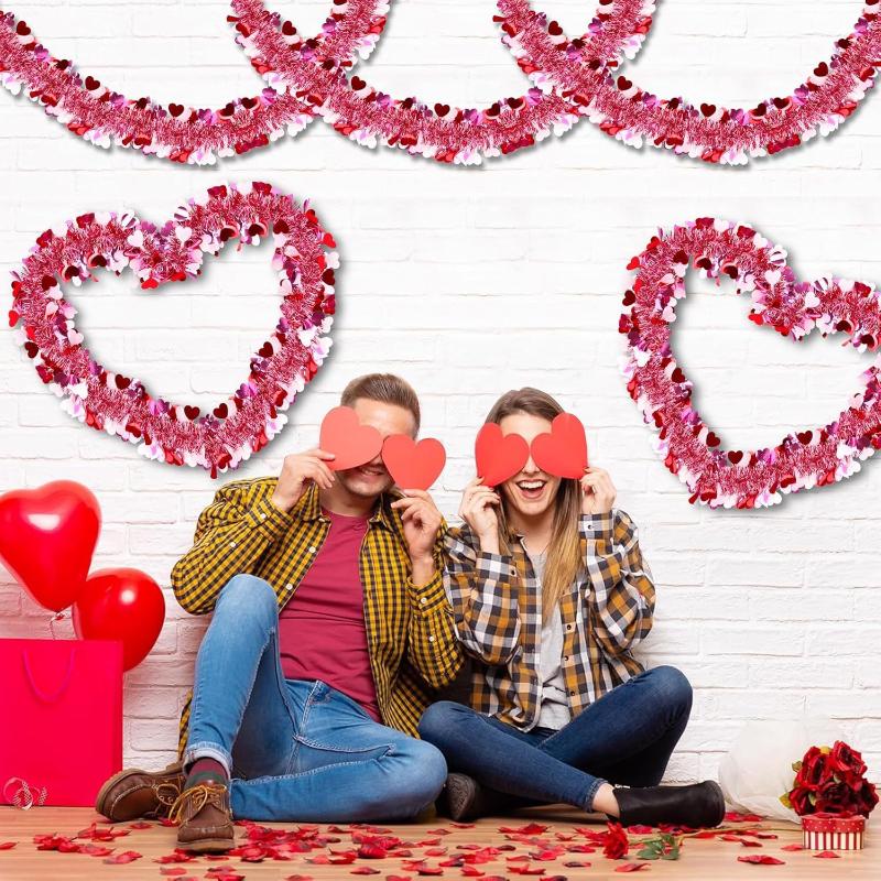 Valentines Day Red Pink Metallic Garland Valentine'S Day Decor For Home Indoor Outdoor Wedding Hanging Decoration Prop