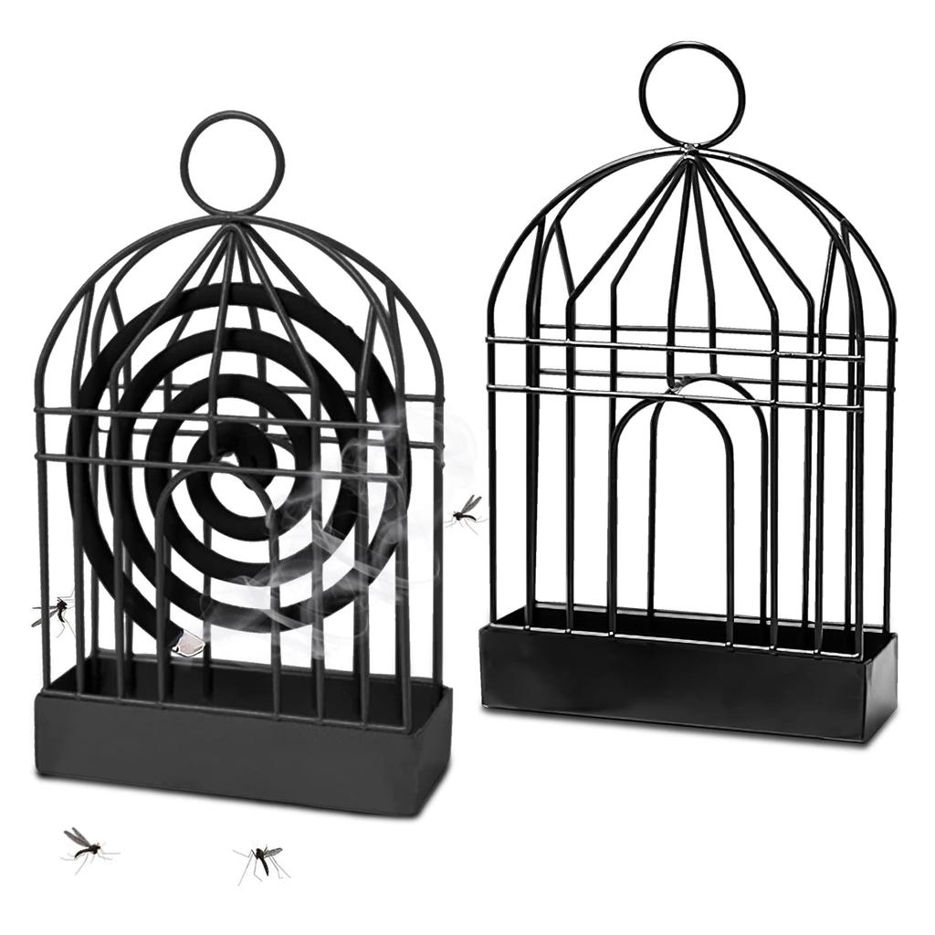 Mosquito Coil Holder Metal Incense Holder Retro Incense Coil Burner,Portable Hanging Bird Cage Outdoor Home Garden Decor(Black)