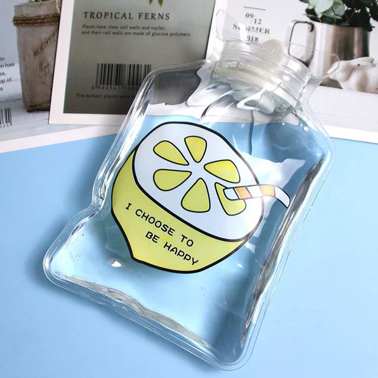 Hot Water Bag Water Injection Hot Water Bottle Girls Thickened Hand Warmer Cute Cartoon Student Small Size Transparent Velvet Warm Belly