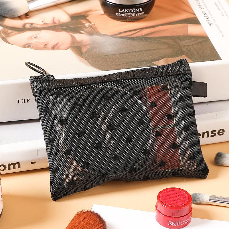 Internet Celebrity Hot Item: Flocked Gauze Love Heart Travel Cosmetic Bag Set
