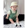 Cute  Dinosaur Baby Romper Set With Hat  Socks - Summer Striped T-shirt  Overalls For Infants