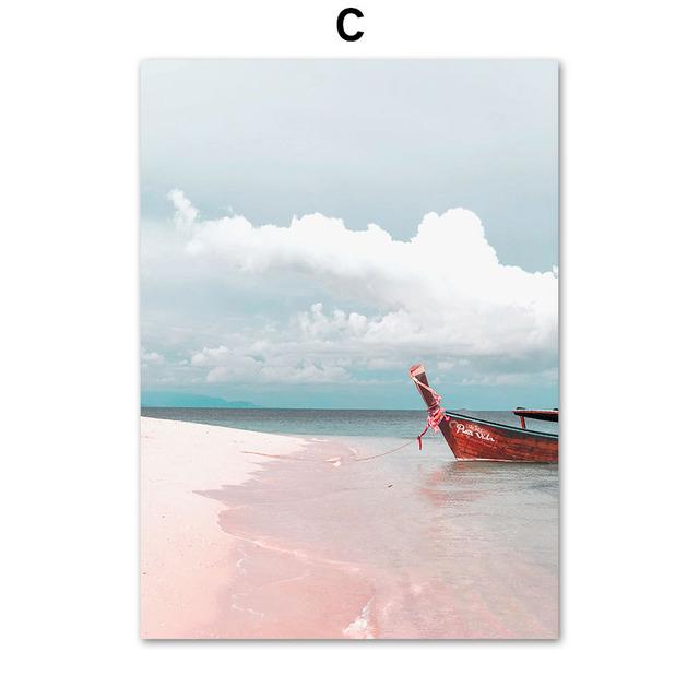 Rowboat Leaf Pink Sea Beach Shell Parasol Nordic Posters And Prints Wall Art Canvas Painting Wall Pictures For Living Room Decor
