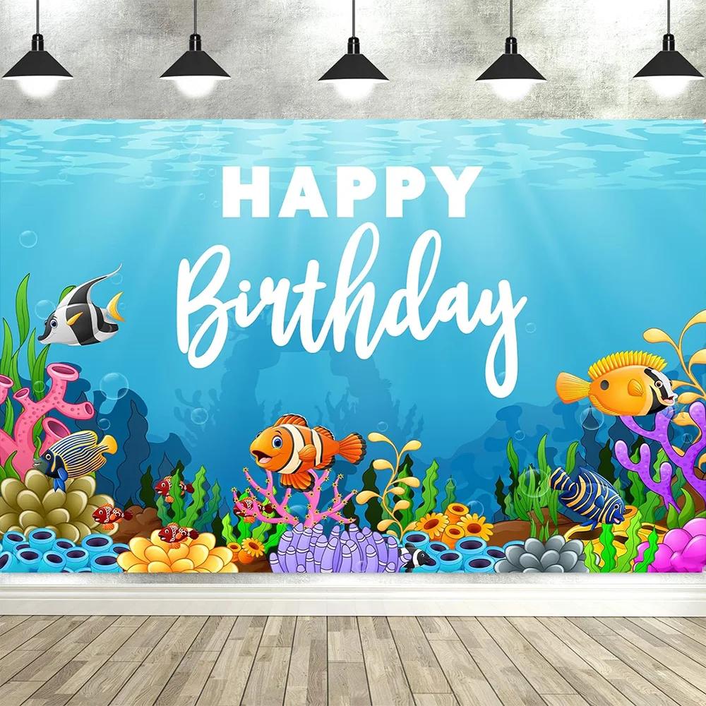 Under The Sea Ocean Animal Birthday Banner – Dolphin & Shark Decor, Perfect For Kids' Party & Baby Shower Background-Tapestry