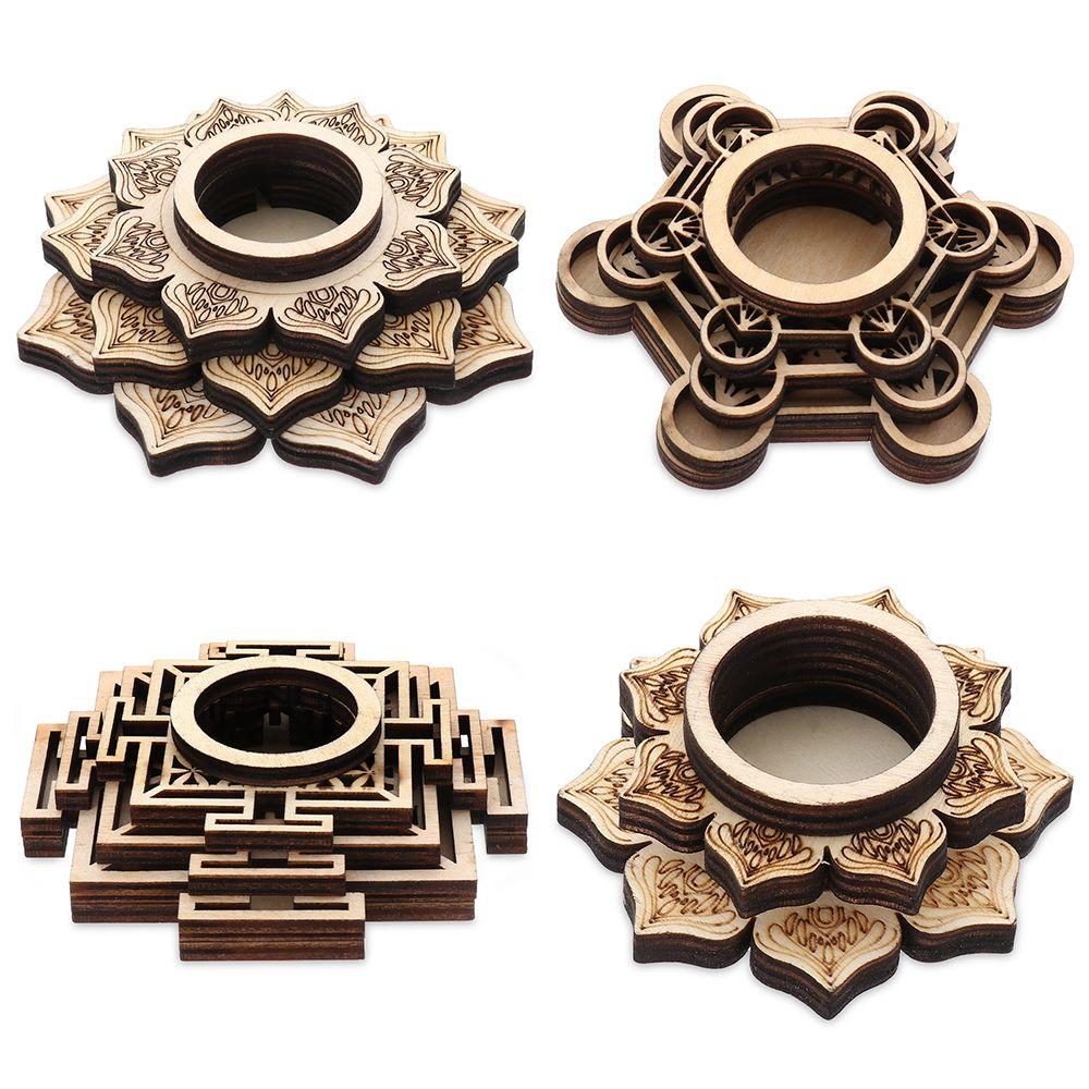 Sculpture Wood Base Crystal Stones Crafts Glass Decoration Ball Base Lotus Shaped Meditation Crystal Ball Base Wooden Ornaments