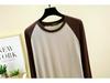 2024 Women's Black & White Color Block Raglan Long Sleeve Retro T-Shirt - Spring/Summer Loose & Slimming Base Layer