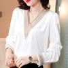 Autumn Blouse Women Long Sleeve V-Neck Acetate Satin Blouse Shirt Women Tops J283
