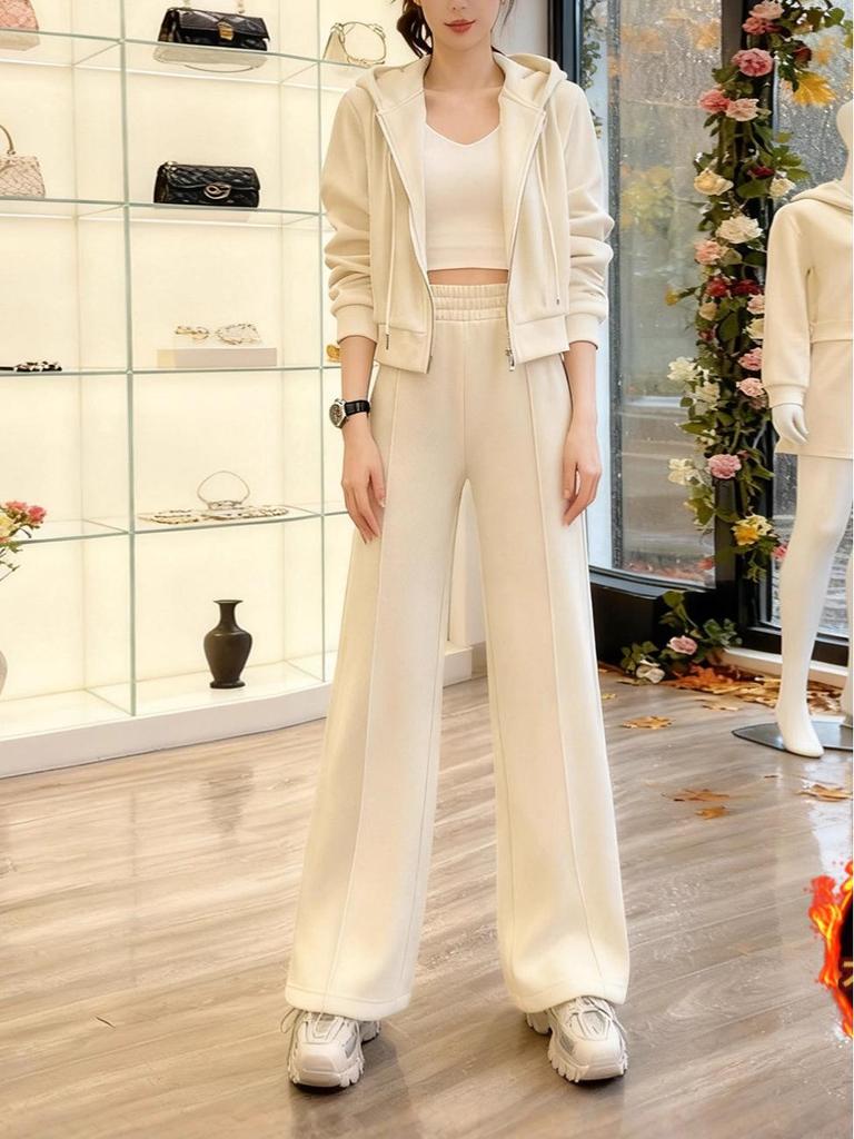 Korean Style Hoodie & Wide-Leg Pants Set - Casual Spring/Autumn Fashion for Women
