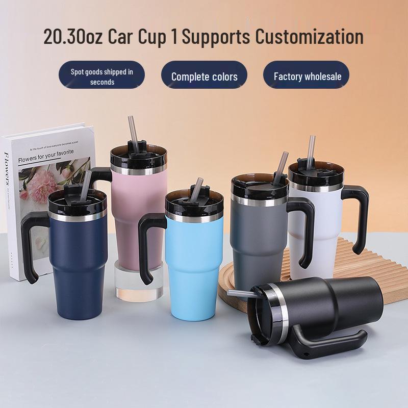 Insulated 20oz/30oz Stainless Steel Cup with Handle and Straw – Perfect Business Gift