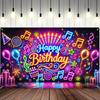 Neon music birthday party background cloth with colorful lighting effects suitable for indoor and outdoor activities 5