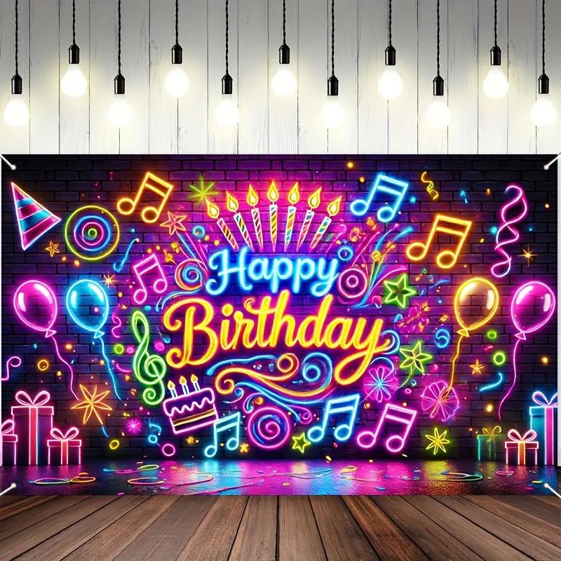 Neon music birthday party background cloth with colorful lighting effects suitable for indoor and outdoor activities 5