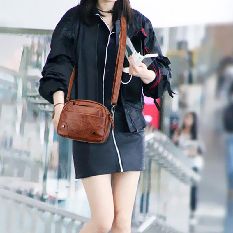 Women Vintage Shoulder Strap Bags PU Leather Small Handbag Female Multi-Pocket Crossbody Bags