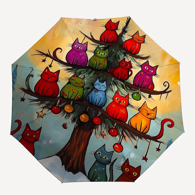 

1PC Christmas Cats Automatic Folding Umbrella Automatic Open/Close, Automatic Folding, 8-Rib Durable Frame, Portable Travel Umbrella 707
