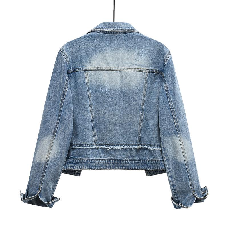 Trendy Women's Spring/Autumn Retro Slimming Hong Kong Style Washed Denim Jacket
