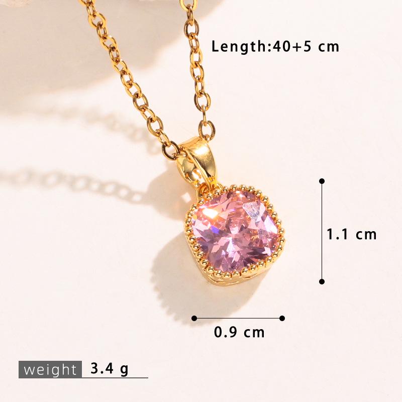 Geometric Copper Necklace with Inlaid Cubic Zirconia Square Pendant - Elegant Women's Jewelry.