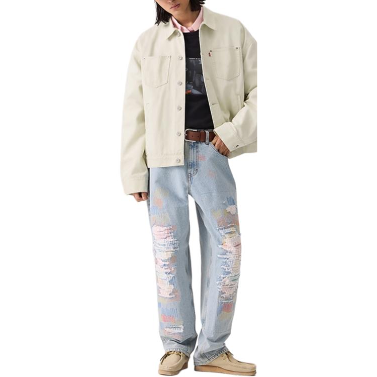 Levis Workwear Loose Casual Comfortable Simple Lapel Long Sleeve Denim Jacket Men Jackets Light-Green 003L3-0004