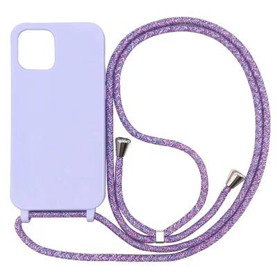 Matte Silicone Phone Case for IPhone 13 12 Mini 16 15 14 11 Plus Pro Max Crossbody Lanyard Necklace Strap Candy Color Soft Cover